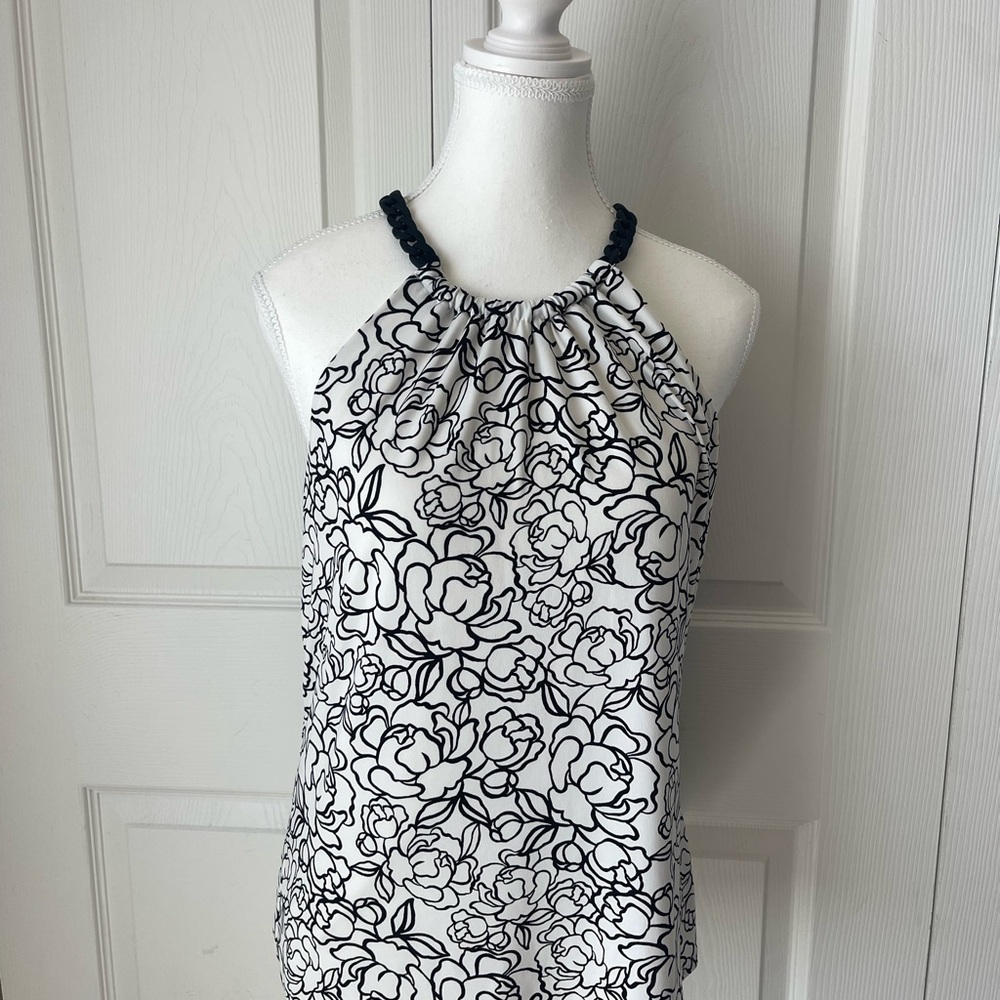 White House Black Market Black and White Halter Tank Top